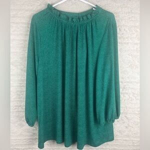 NWT ADRIANNA PAPELL Dotted Blouse 2X Emerald Green Ruffled Neck Business Office